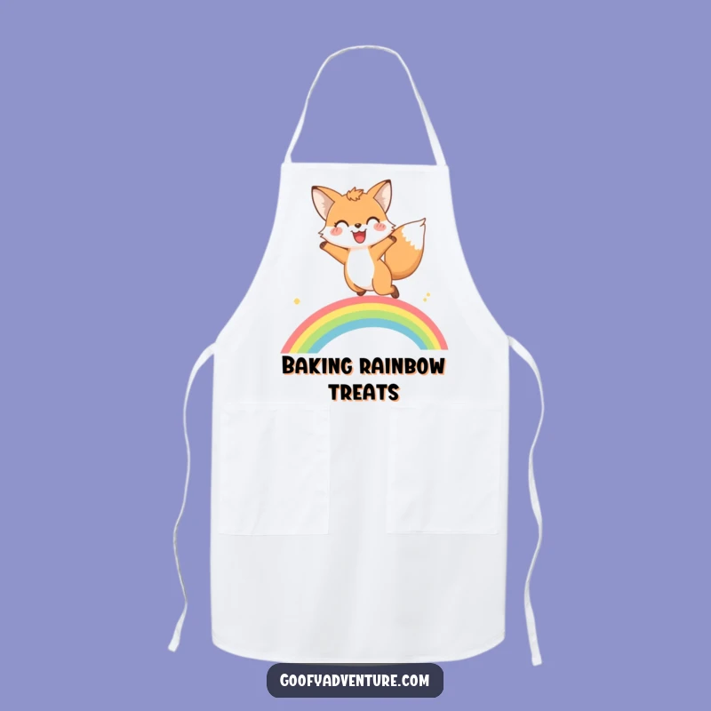 Funny Fox Rainbow Leap Apron: Cook With Joy, Hilarious Gift for Happy Chefs!