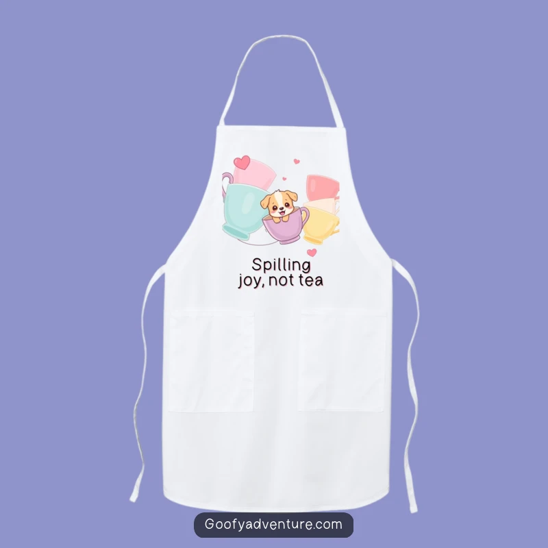 Funny Puppy Apron: Giggling Pup Teacup Zipline Chef Wear