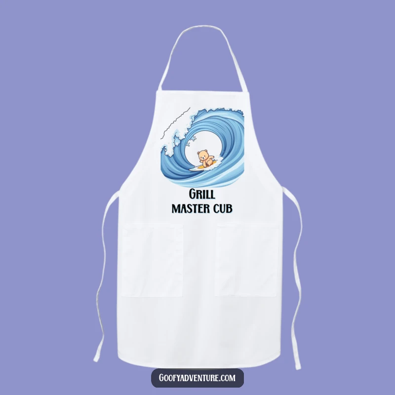 Funny Bear Cub Surfing Apron: Beach BBQ Ready, Hilarious Gift for Grill Masters!