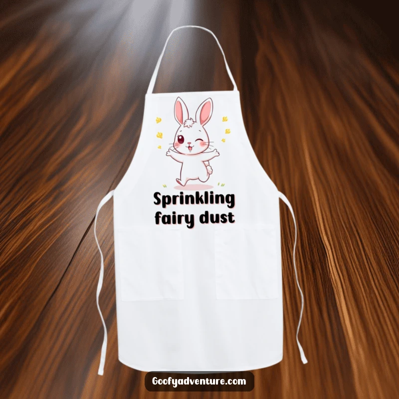 Funny Rabbit Apron: An energetic rabbit plays tag with fireflies, a humorous and protective garment for kitchen play.