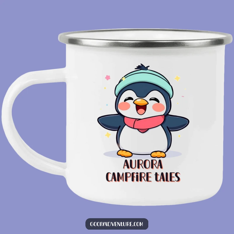Funny Penguin Aurora Camping Mug: Arctic Magic for Your Brew