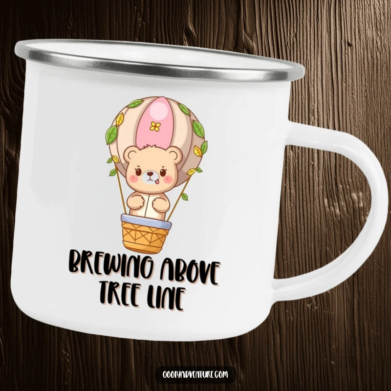 Funny Bear Adventure Camping Mug: Cute bear in a hot air balloon, perfect for outdoor explorers.