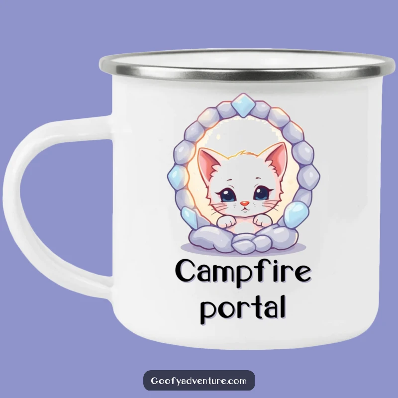 Funny Kitten Portal Camping Mug: Adventure-Ready & Mystical Drinkware