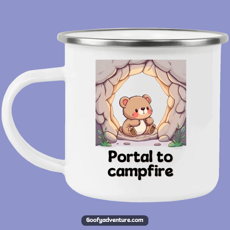 Funny Bear Cub Portal Camping Mug: Adventure Fuel for Explorers