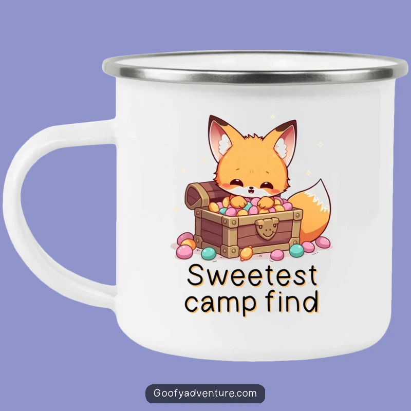 Funny Kawaii Fox Candy Treasure Camping Mug: Sweet Campfire Sips!