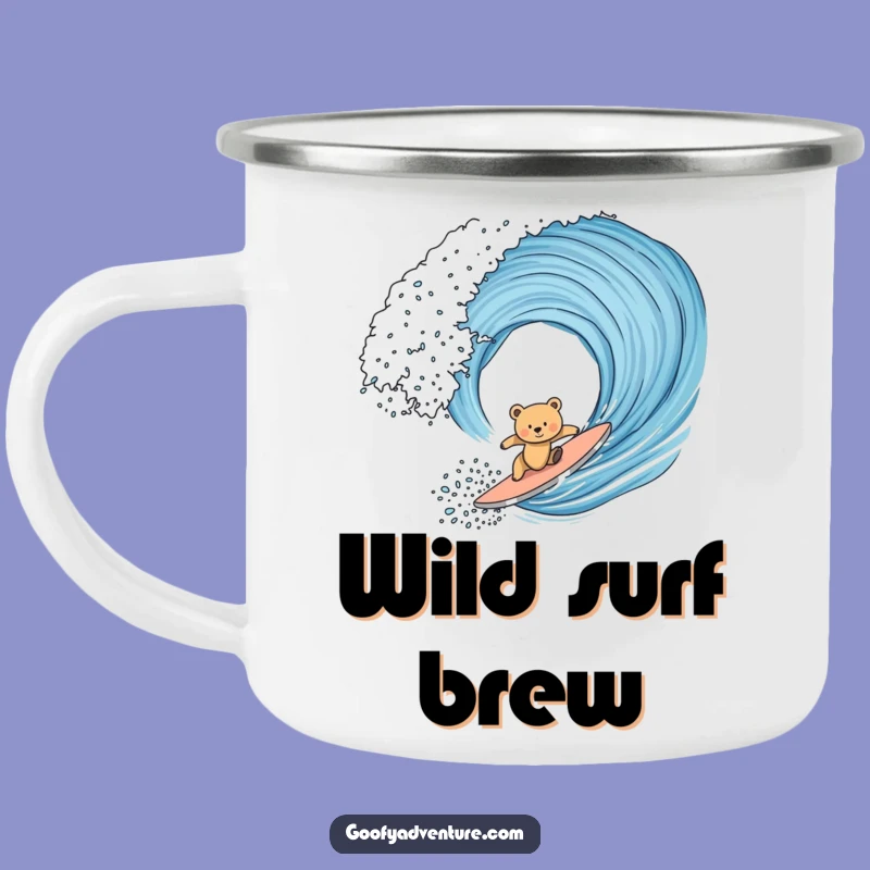 Funny Bear Cub Surfing Camping Mug: Rugged Cute Animal Drinkware, Funny Gift