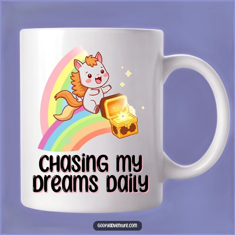 Funny Rainbow Ride Mug: Joyful Animal Chasing Treasure Gift