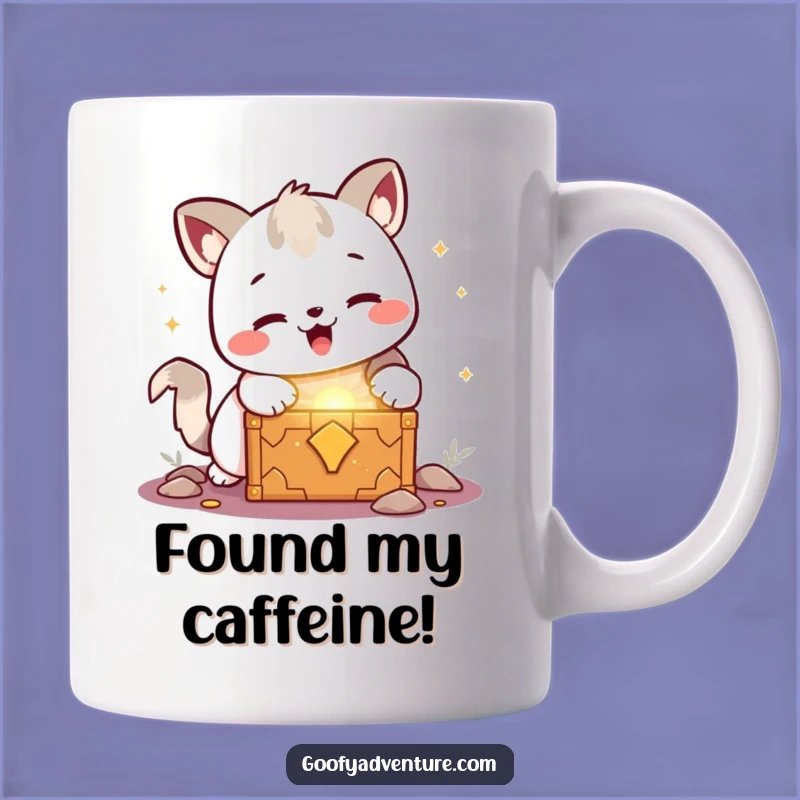 Funny Kawaii Animal Treasure Mug: Glowing Chest Discovery, Excited Gift Idea
