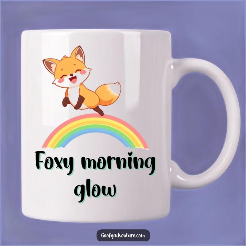 Funny Fox Rainbow Leap Mug: Cheerful Animal Art, Perfect Funny Gift