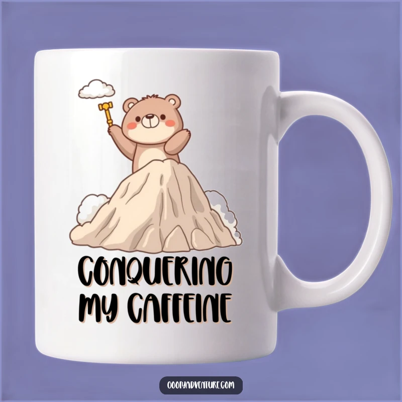 Funny Bear Climbing Mug: Determined Bear Ascends Cloud Mountain Gift