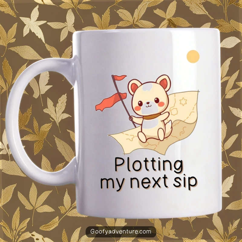 Funny kawaii animal character bravely charting a course on a giant world map, embodying adventure and discovery.