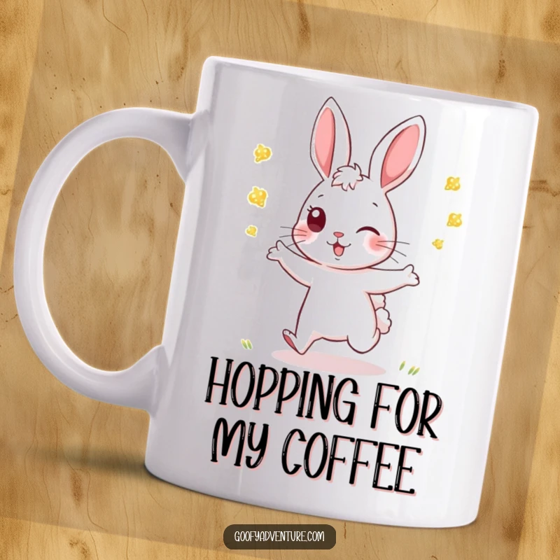 Funny Rabbit Mug: Energetic rabbit plays tag with glowing fireflies, embodying playful energy and the magic of a summer night.