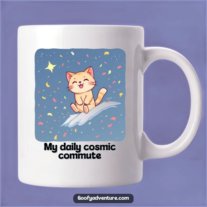 Funny Cat Riding Confetti Wave Mug - Whimsical Celestial Gift for Cat Lovers!