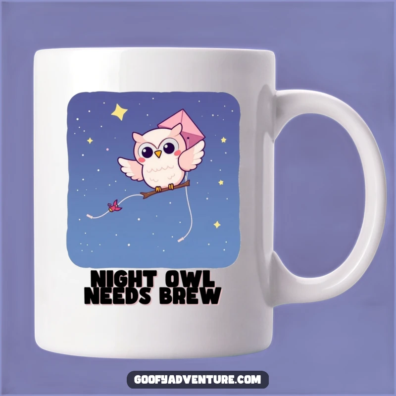 Funny Owl Kite Mug - Whimsical Night Sky Adventure Gift for Dreamers