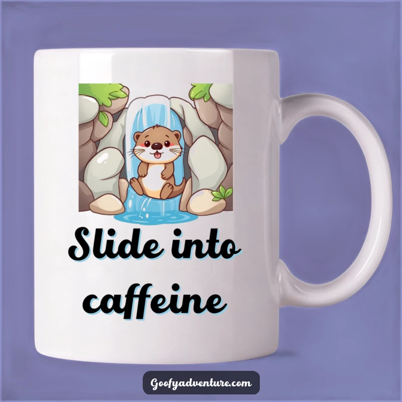 Funny Otter Waterfall Slide Mug: Playful Animal Art, Perfect Funny Gift