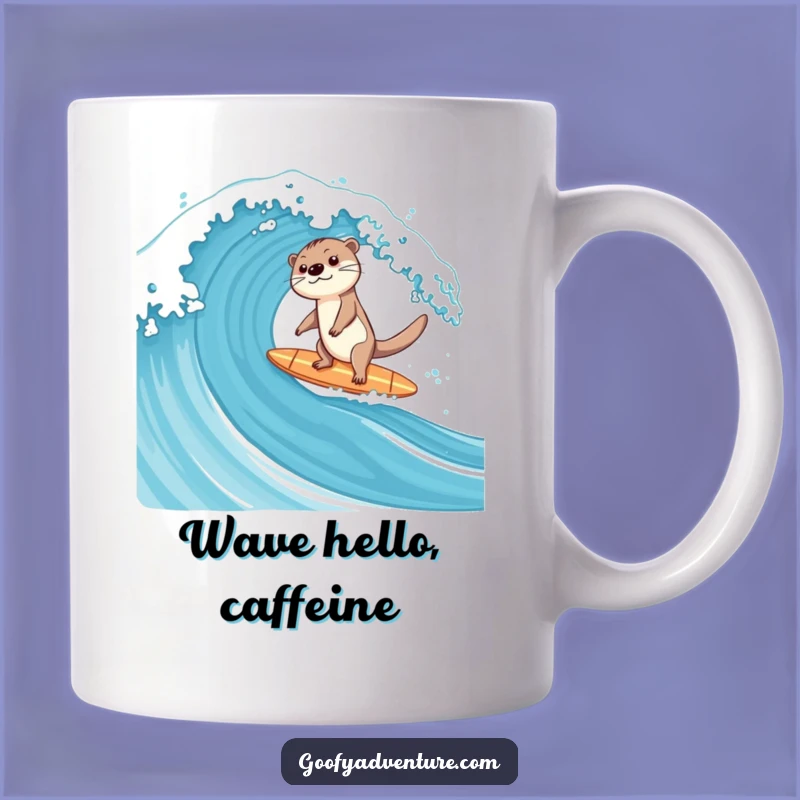 Funny Otter Surfing Wave Mug: Happy Otter Riding Surfboard for a Hilarious, Fun Gift!