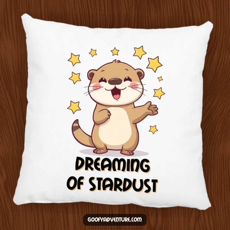 Funny Otter Pillow: A playful otter character enthusiastically juggling flying stars, providing cozy celestial comfort.