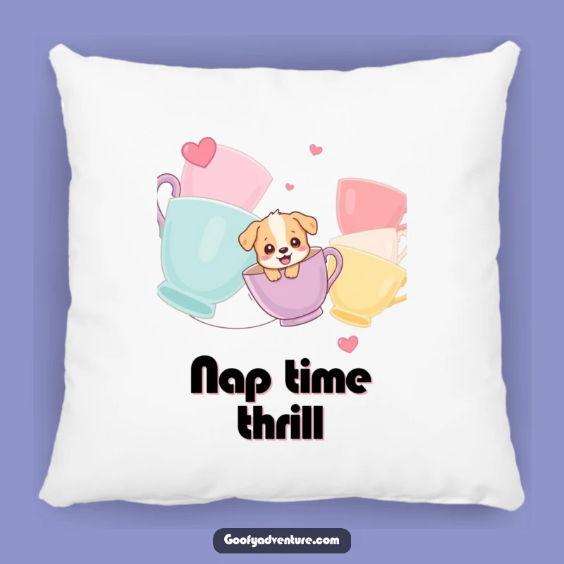 Funny Puppy Pillow: Cozy Giggling Pup Teacup Zipline Cushion Gift