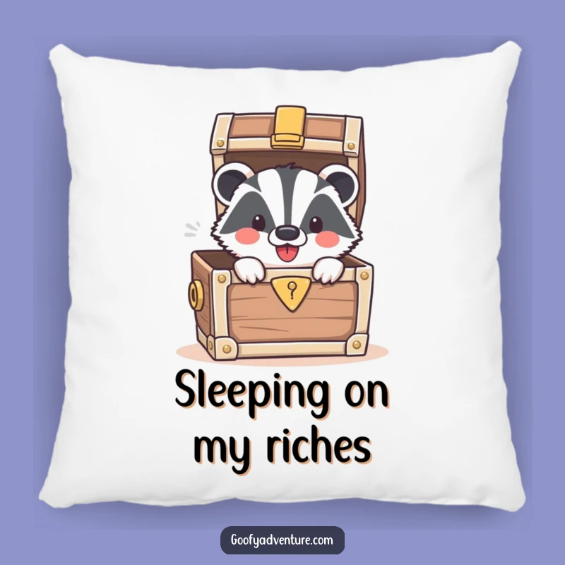 Funny Badger Treasure Chest Pillow: Cozy Up with Found Treasures