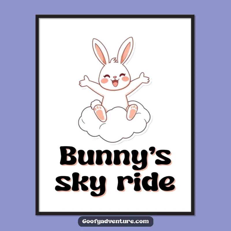 Funny Rabbit Cloud Rider Digital Print: Whimsical Art, Instant Funny Gift