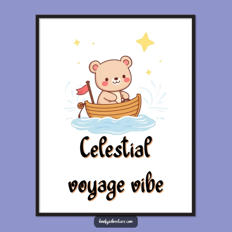 Funny Bear Starry Ocean Print: Dreamy Digital Art for Tranquil Spaces