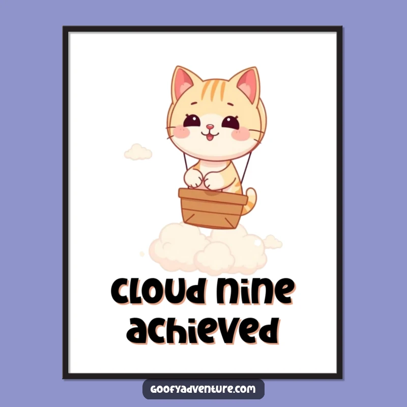 Funny Cat Hot Air Balloon Print: Whimsical Digital Art for Dreamers