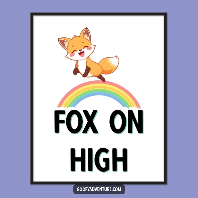 Funny Fox Rainbow Leap Digital Print: Joyful Art, Instant Funny Gift