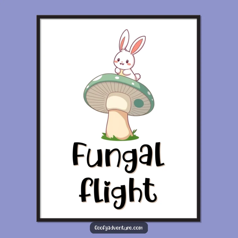 Funny Bunny Mushroom Rider Digital Art: Whimsical Flight, Magical Art, Instant Decor