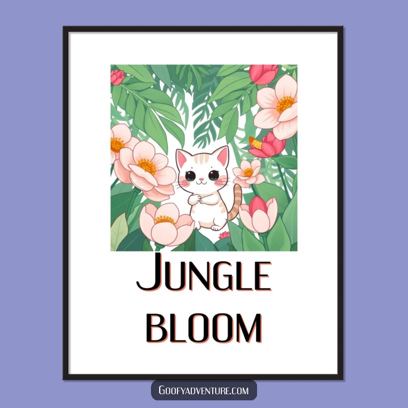 Funny Cat Digital Art: Curious Jungle Flower Print for Decor