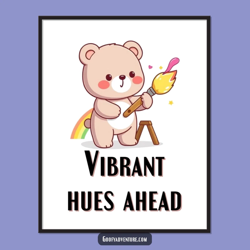 Funny Kawaii Bear Digital Art - Instant Cheerful Rainbow Painting Download