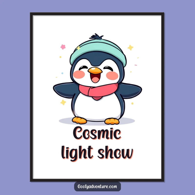 Funny Penguin Aurora Digital Art: Printable Magic and Joy
