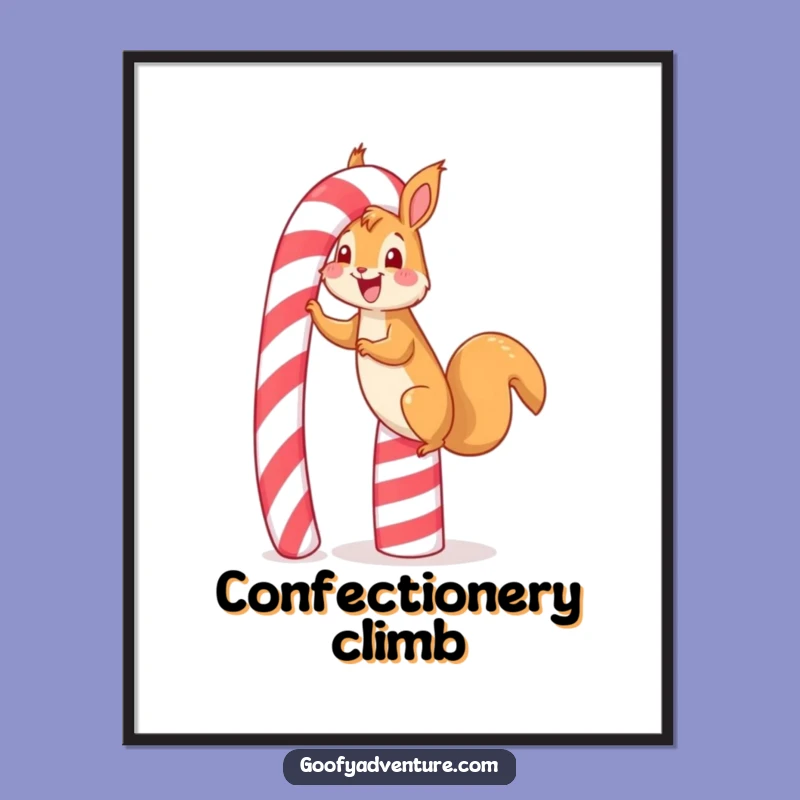 Funny Squirrel Candy Cane Digital Art: Sweet Climb, Holiday Art, Instant Decor