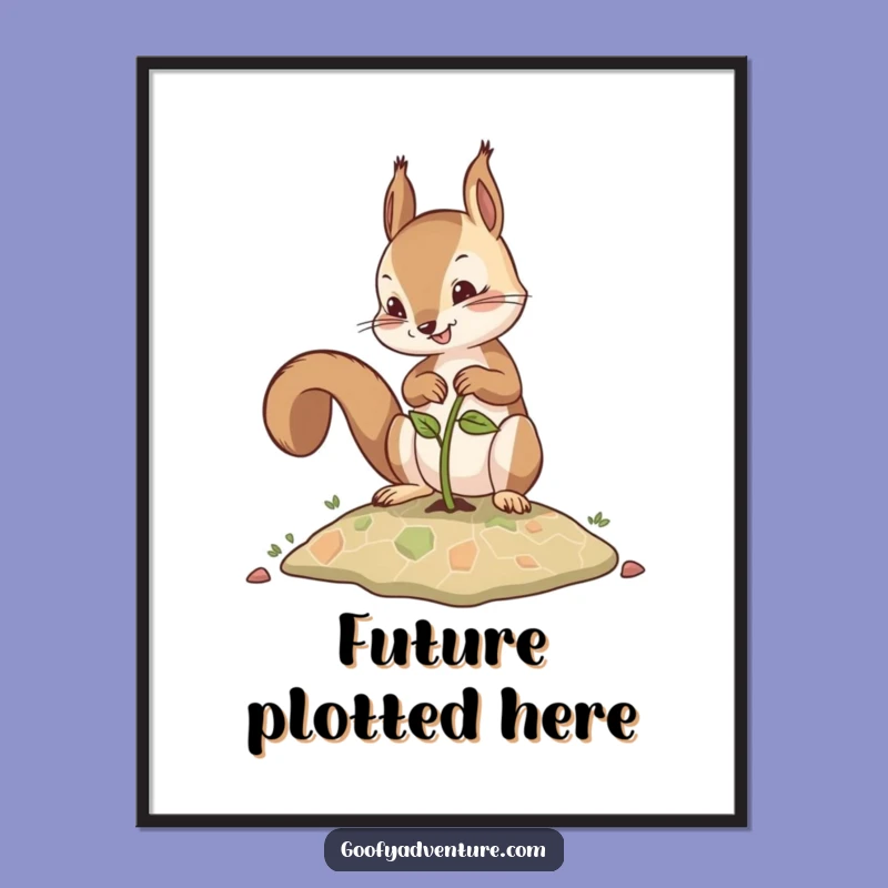 Funny Squirrel Planting Map Seed Digital Art: Printable Humor for Adventurers