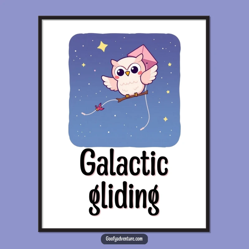 Funny Owl Kite Digital Art - Instant Whimsical Night Sky Decor for Walls