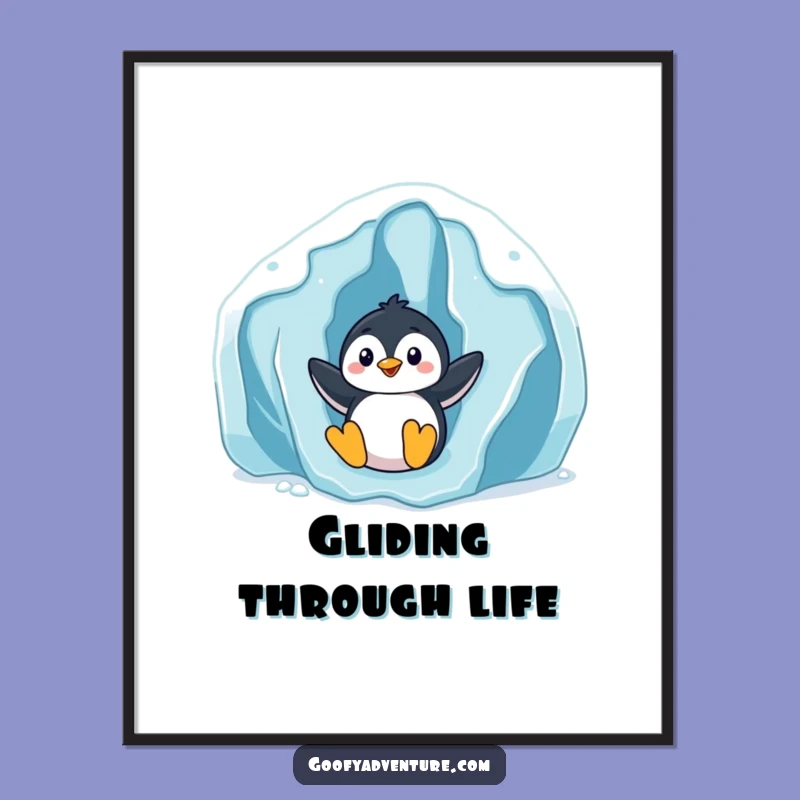 Funny Penguin Slider Digital Art: Playful Glacier Fun Print