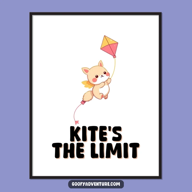 Funny Kawaii Animal Kite Digital Art: Soaring Sky Scene, Instant Hilarious Gift Download