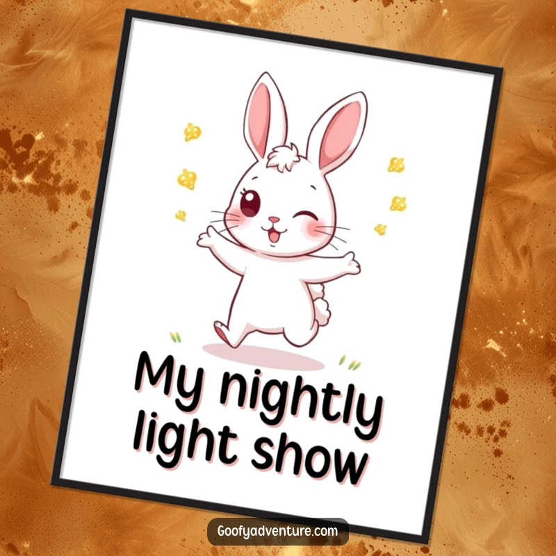 Funny Rabbit Digital Art Print: An energetic rabbit plays tag with fireflies, perfect for dynamic and playful digital displays.