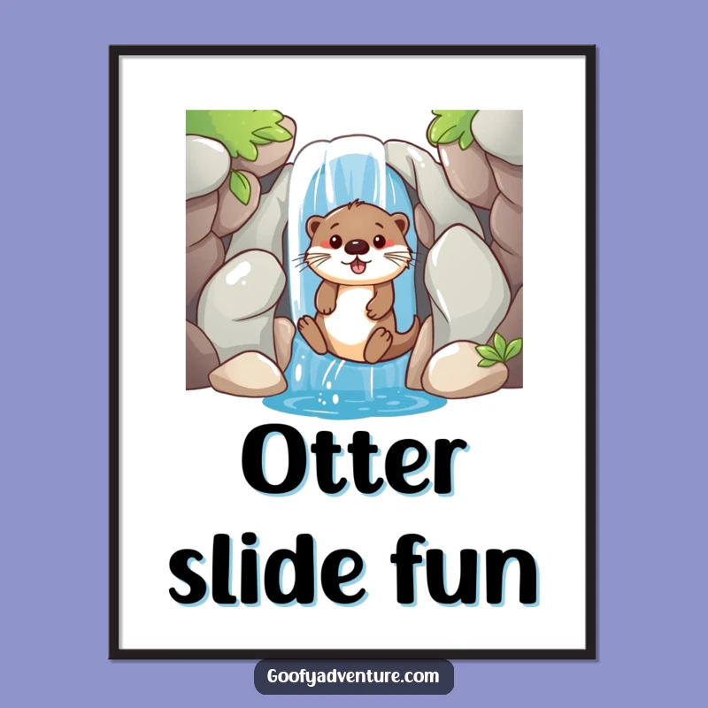 Funny Otter Waterfall Slide Digital Print: Playful Art, Instant Funny Gift