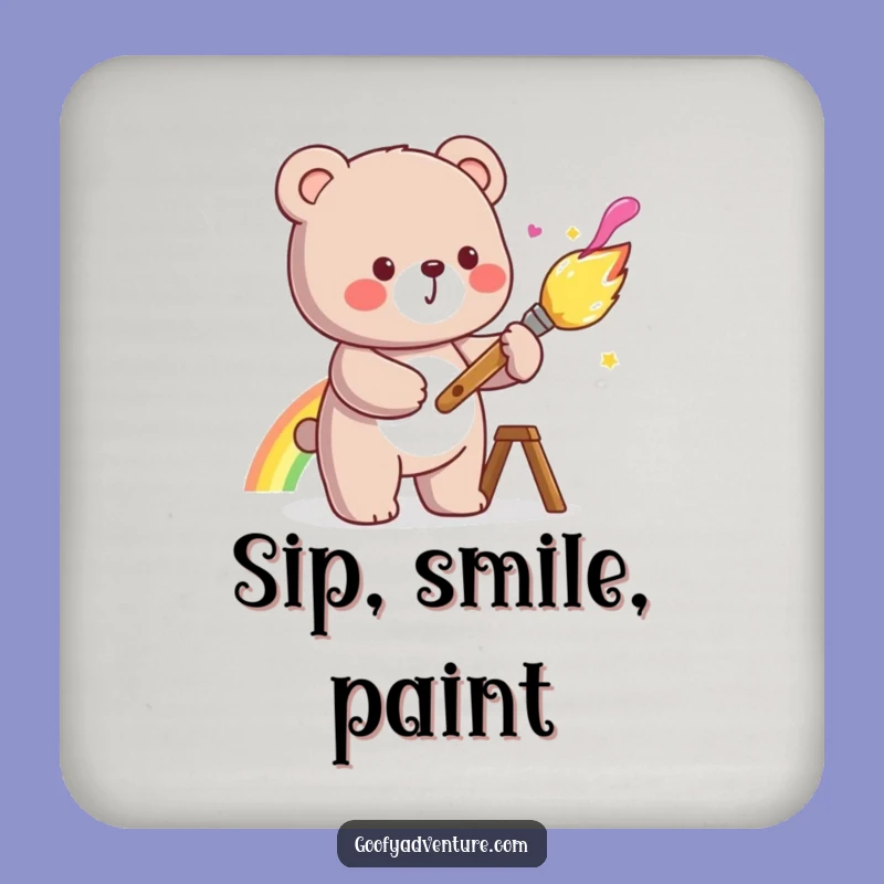 Funny Kawaii Bear Coaster Set - Cheerful Protection for Art Lovers