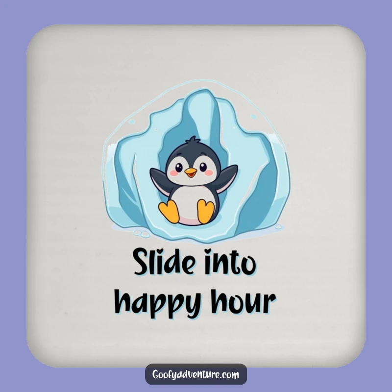 Funny Penguin Slider Drink Coaster: Glacier Fun Protection