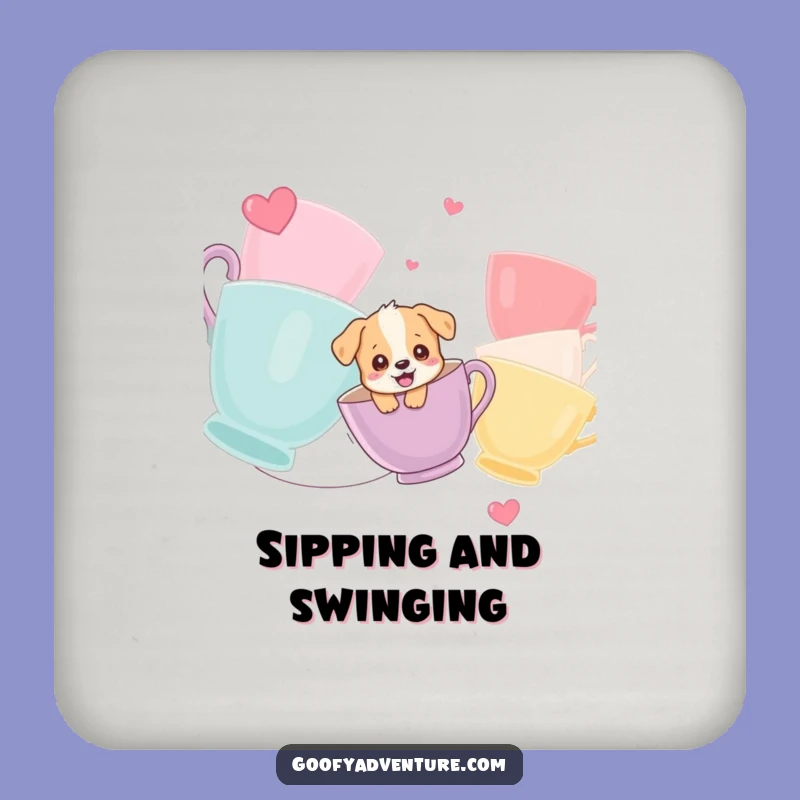 Funny Puppy Coaster: Giggling Pup Teacup Zipline Protector Gift