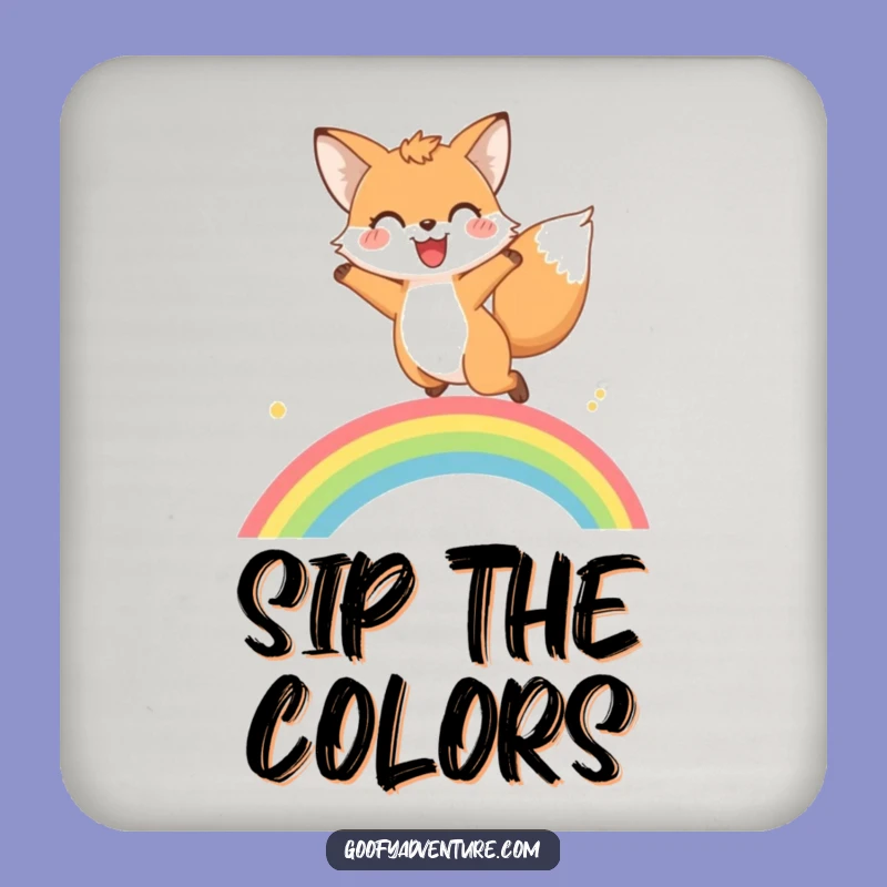 Funny Fox Rainbow Leap Coaster: Protect Your Table, Cute Whimsical Gift!