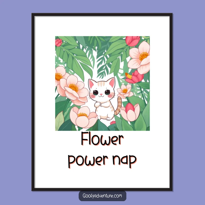 Funny Cat Poster: Curious Jungle Floral Art Print for Decor