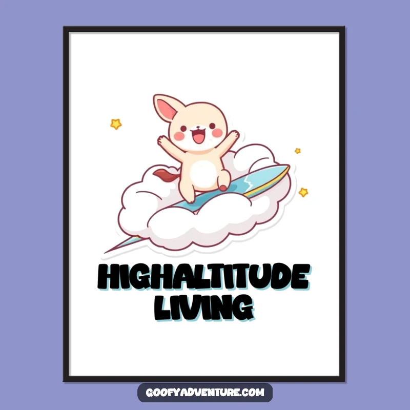 Funny Kawaii Cloud Surfer Animal Poster: Bring Hilarious Adventure to Your Walls