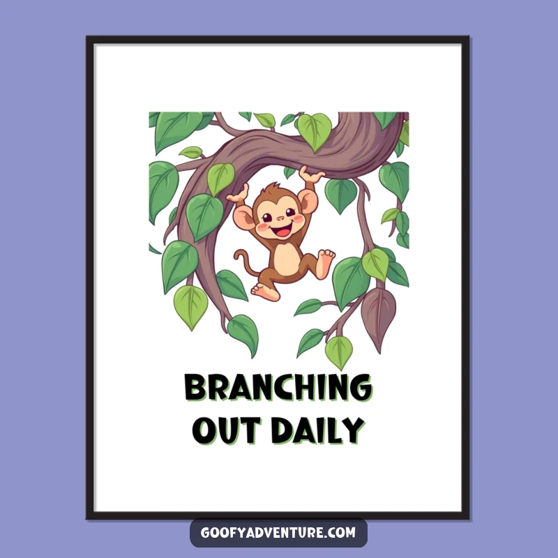 Funny Monkey Vine Poster: Cheerful Monkey Swinging Art Print, Jungle Funny Gift!