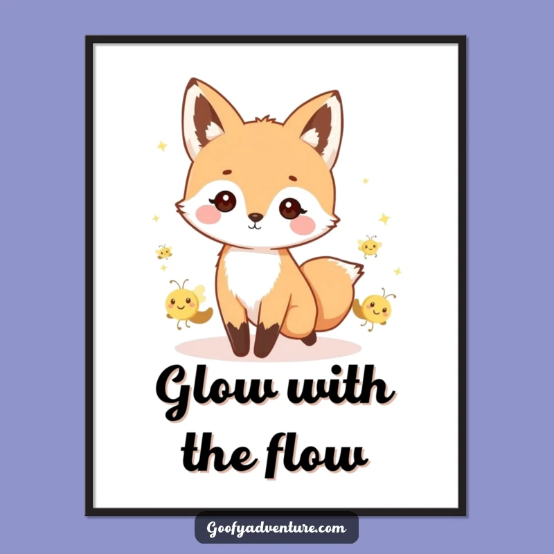 Funny Kawaii Fox Firefly Parade Poster - Enchanting Night Art Print