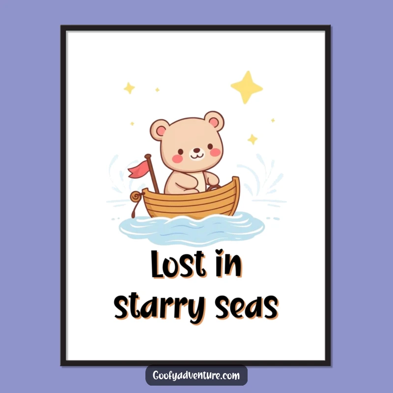 Funny Bear Starry Ocean Poster: Dreamy Art for Peaceful Spaces