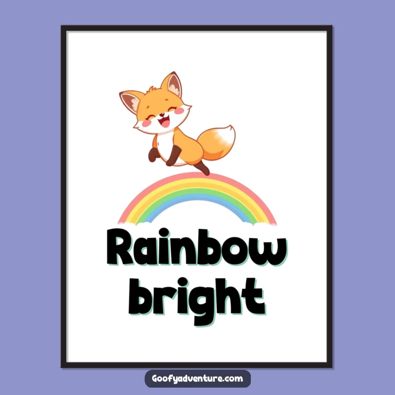 Funny Fox Rainbow Leap Poster: Vibrant Animal Art, Great Funny Gift