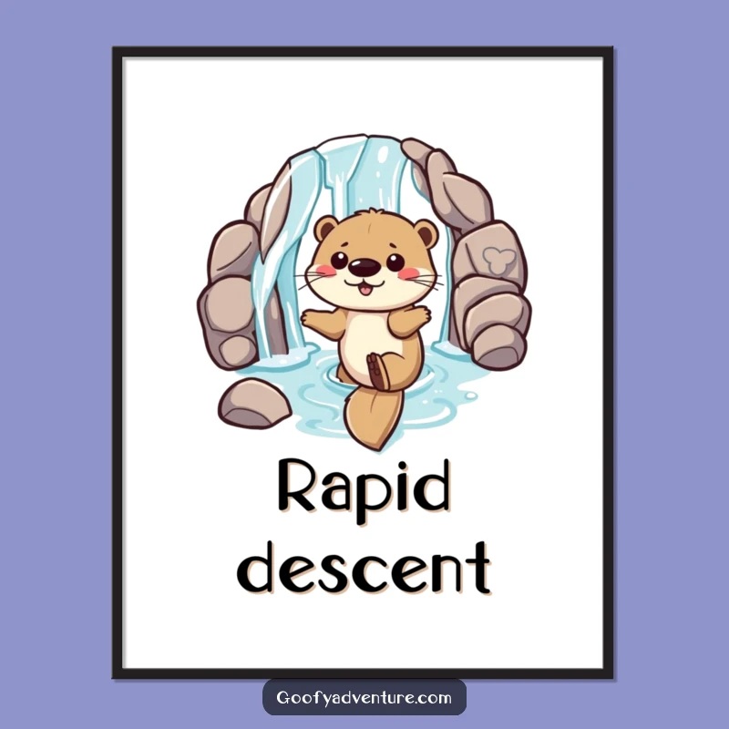 Funny Otter Poster, Waterfall Slide Thrills, Playful Wall Art Gift