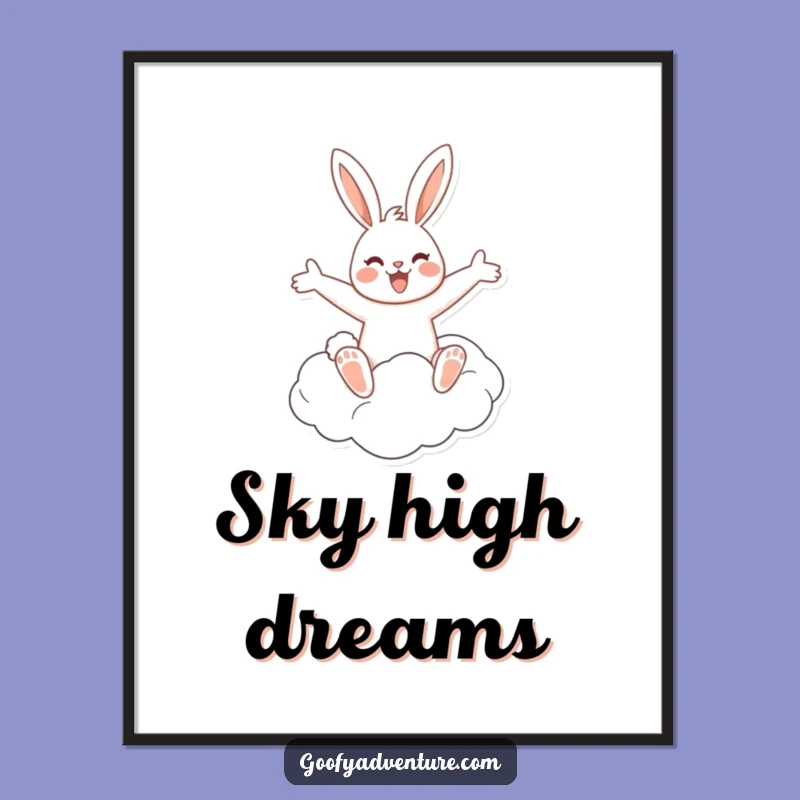 Funny Rabbit Cloud Rider Poster: Whimsical Wall Art, Great Funny Gift